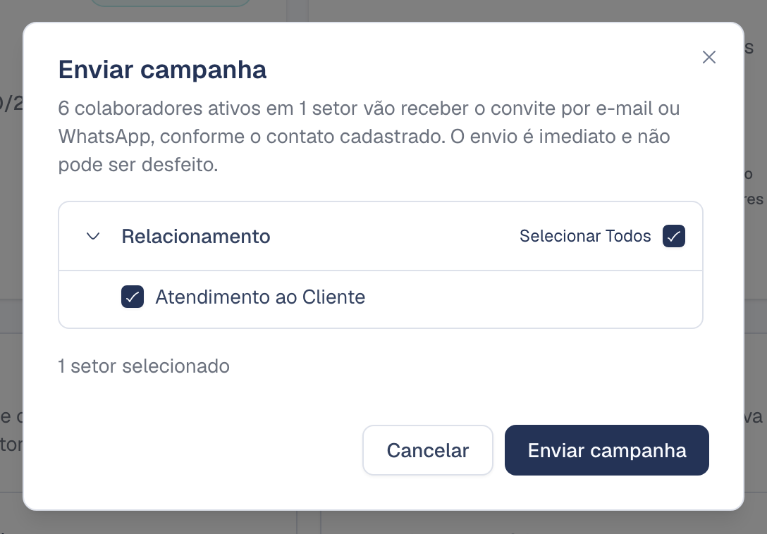 Confirmação Enviar campanha